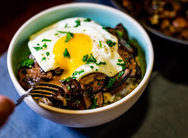 Savory Mushroom Oatmeal. (Henri Hollis for The Atlanta Journal-Constitution)