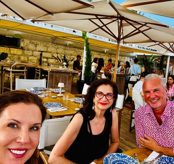 Sherry and Billy Linville joined Adrian Leeds (center) in France. Leeds was the real estate agent who helped the Linvilles buy a home in Nice. (Courtesy of Billy Linville)