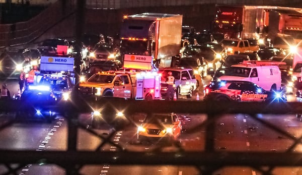 Authorities closed all northbound lanes of the Downtown Connector to investigate a crash at West Peachtree Street.