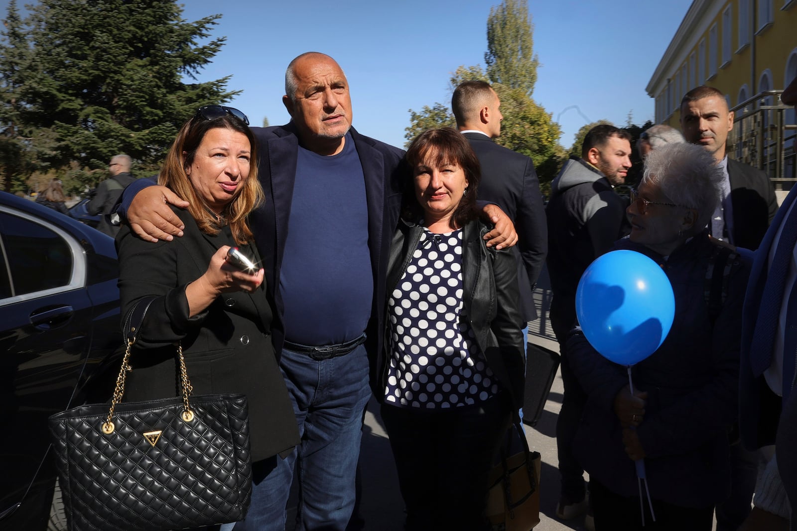 Leader of GERB party, former Prime Minister Boyko Borissov, during his campaign Saturday, Oct. 19, 2024, in the town of Assenovgrad, as Bulgarians are called to cast ballots on Sunday, in the seventh general elections in just over three years. (AP Photo/Valentina Petrova)