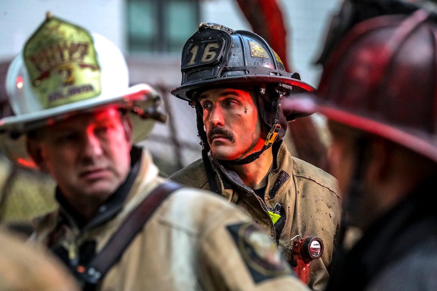 October 11, 2023 Atlanta: A large fire engulfed three homes in a northwest Atlanta neighborhood Wednesday morning, Oct. 11, 2023 officials said. Crews with Atlanta fire responded around 6:20 a.m. to a structure fire in the 600 block of Tazor Street, according to Battalion Chief Derek Hullender. At the scene, one house was completed destroyed and the fire had already spread to two neighboring homes. (John Spink / John.Spink@ajc.com) 