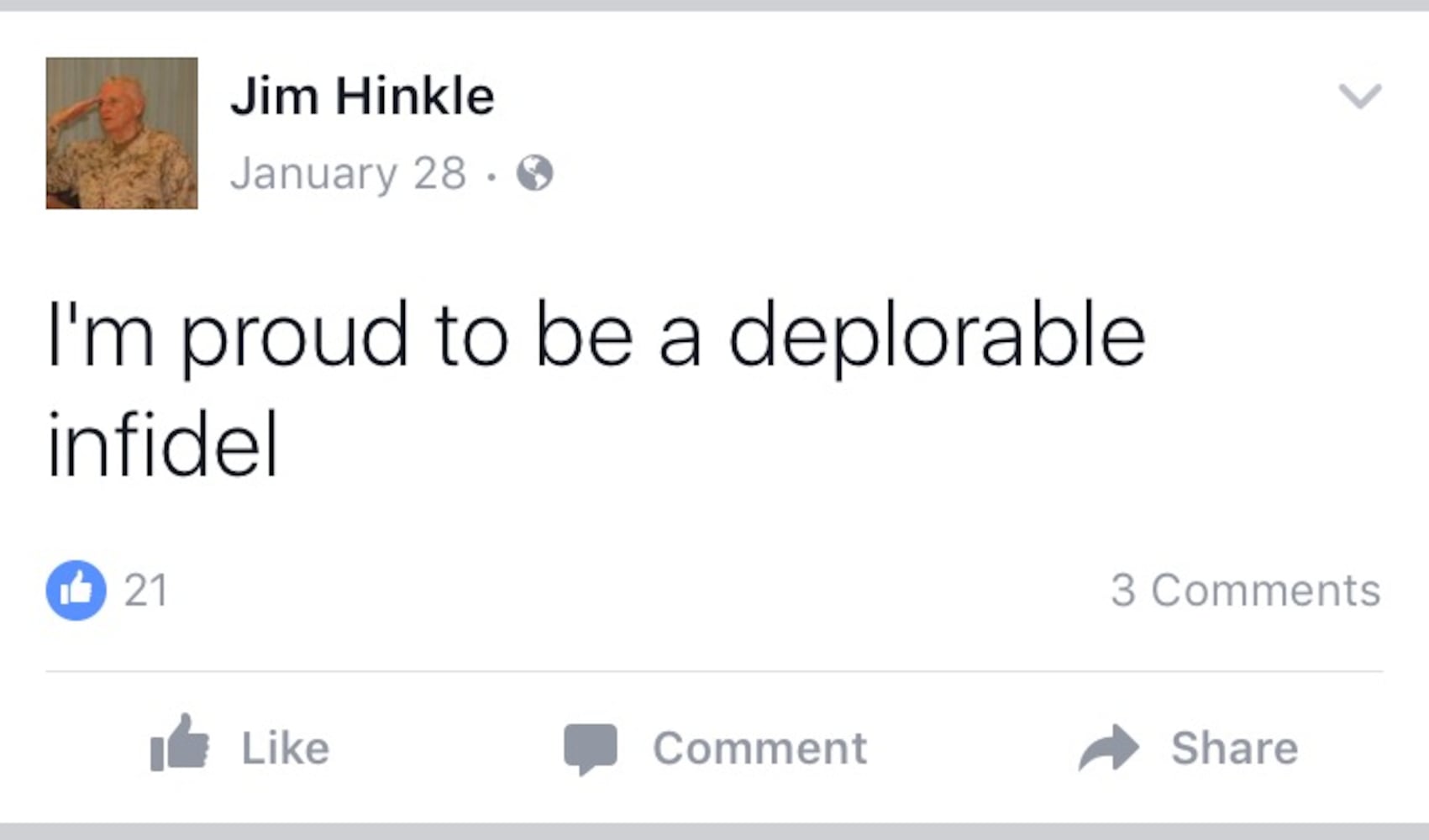 Jim Hinkle Facebook posts