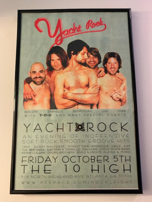 The promotional poster for the first Yacht Rock show in 2007 superimposed the heads of Mark Bencuya (from left), Mark Dannells, Nick Niespodziani, Greg Lee and Mark Cobb on the heads of the band Orleans LP. RODNEY HO/rho@ajc.com