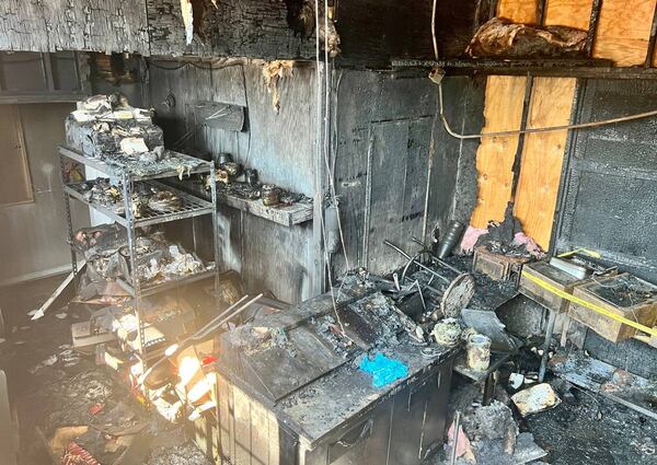 Extensive fire damage at Doggie Dogs hot dog stand on Pio Nono Ave. in Macon. (Photo Courtesy of Jason Vorhees/The Telegraph)