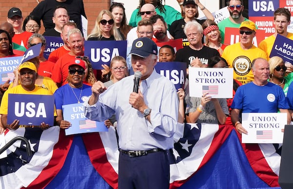 President Joe Biden speaks on Labor Day in Philadelphia. (Jessica Griffin/The Philadelphia Inquirer/TNS)