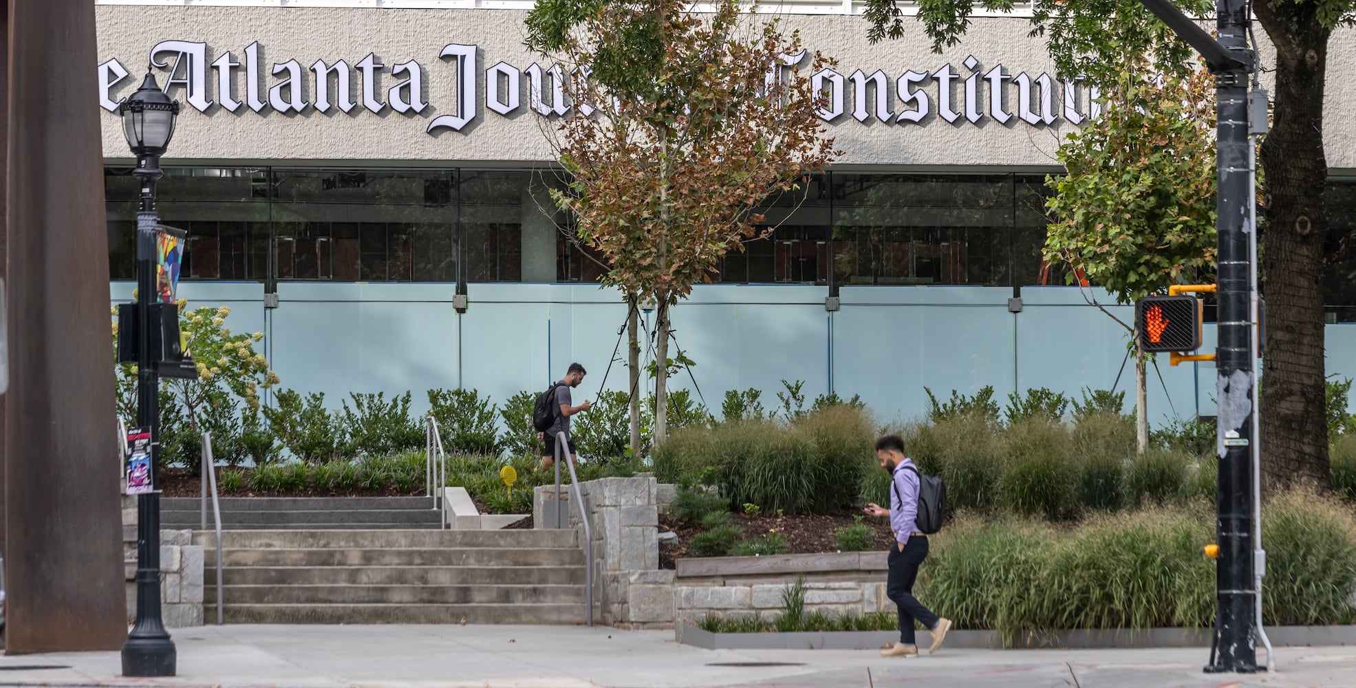 The Atlanta Journal-Constitution marquis is installed and up on Peachtree Street at Colony Square. (John Spink/AJC)