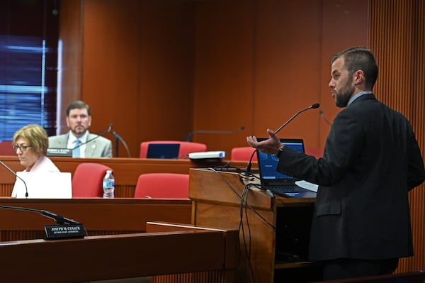 September 24, 2020 Atlanta - Joseph Cusack (right), senior staff attorney, speaks during an ethics commission meeting on Thursday, September 24, 2020. No representative of Atlanta Mayor Keisha Lance Bottoms' mayoral campaign appeared at a state ethics commission hearing on Thursday that was supposed to determine if the commission should take charges that her 2017 mayoral bid violated campaign finance laws to an administrative judge. Nevertheless, the commission — whose formal name is the Georgia Government Transparency & Campaign Finance Commission — agreed to continue the case until its next meeting on Dec. 10. (Hyosub Shin / Hyosub.Shin@ajc.com)