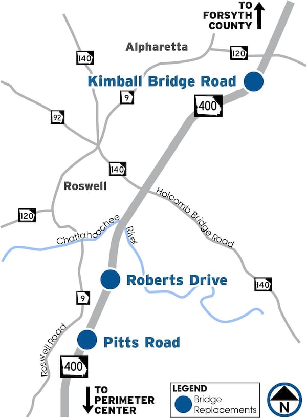 The Georgia Department of Transportation has picked two firms to replace three bridges along Ga. 400 in Fulton County. It's part of the agency's larger plan to build 16 miles of toll lanes along the highway. (Courtesy of GDOT)