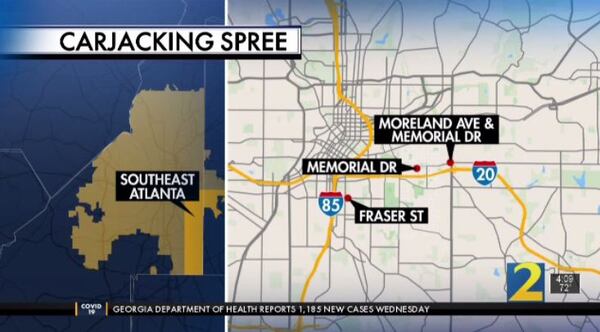 A man carjacked three people within 15 minutes Wednesday morning in southeast Atlanta, briefly kidnapping one driver, authorities said.