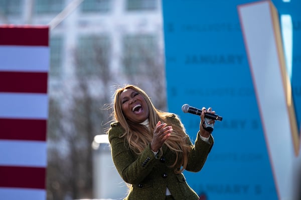 Award winning singer Yolanda Adams performs during a Georgia Democrat U.S. Senate campaign rally in Atlanta’s Peoplestown neighborhood, Monday, January 4, 2021. (Alyssa Pointer / Alyssa.Pointer@ajc.com)