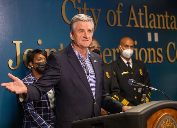 Dave Wilkinson of the Atlanta Police Foundation speaks at a press conference in September, (Jenni Girtman for The Atlanta Journal-Constitution)