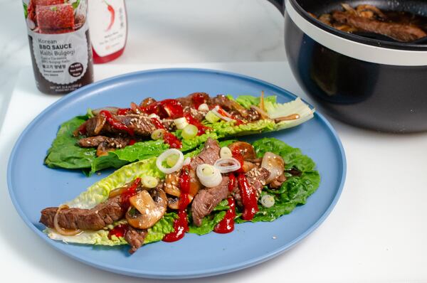 Steak can fit in a college student's budget thanks to Bulgogi Lettuce Wraps made with store-bought Korean barbecue sauce. (Virginia Willis for The Atlanta Journal-Constitution)