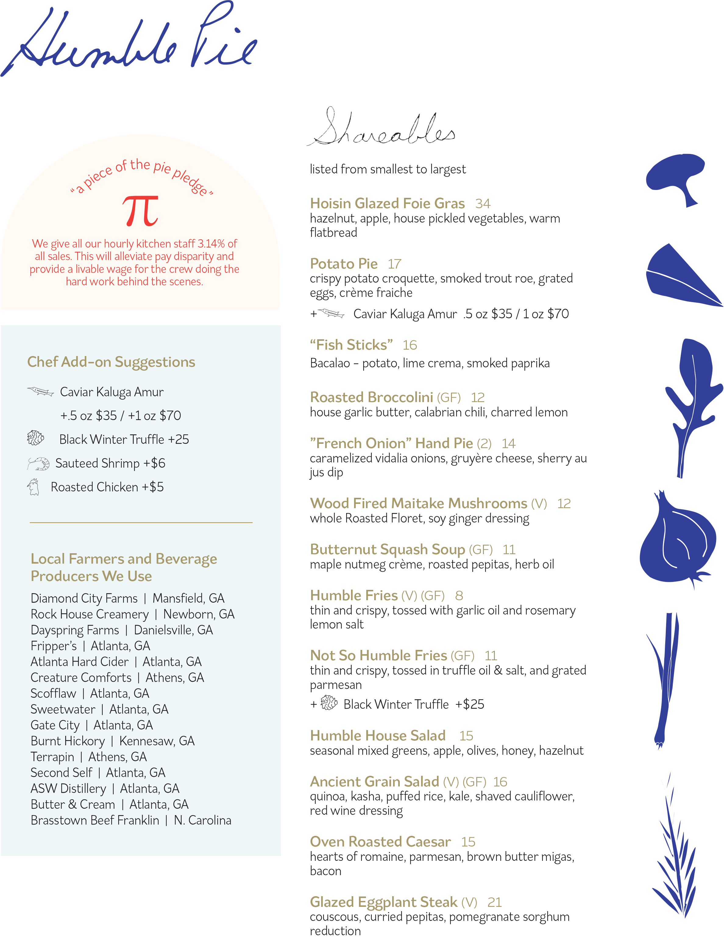 Humble Pie menu