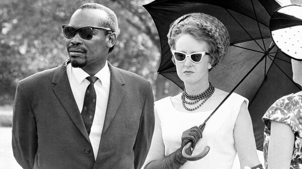 Seretse Khama and Ruth Williams during Zambia's independence celebration in 1964. Seretse Khama would become his country's first president the following year. (AP Photo/ Dennis Royle)