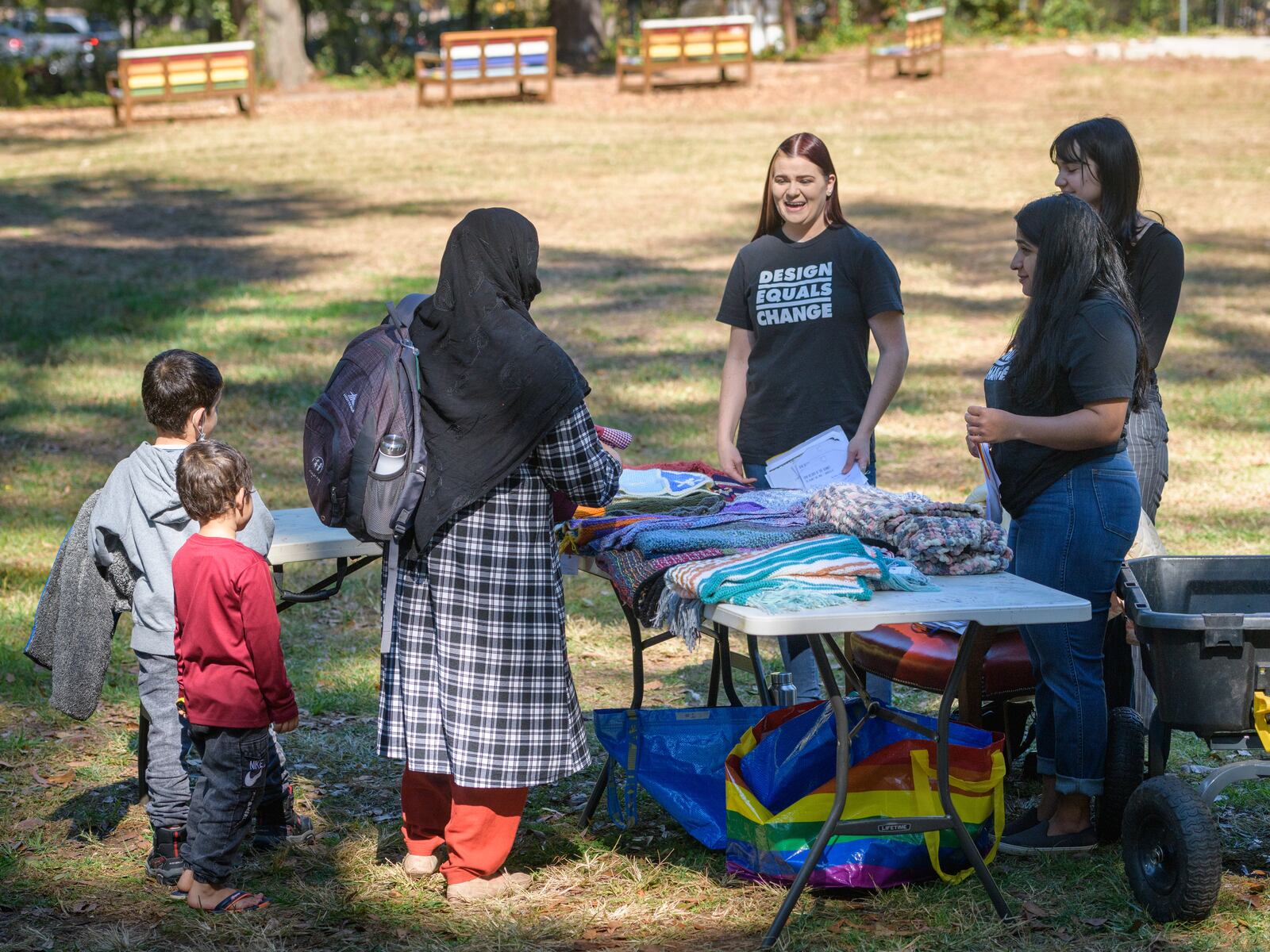 Museum of Design Atlanta, one of 10 recipients of an Intuit Mailchimp grant, distributed blankets last fall to refugees living in the Atlanta area. Photo: Courtesy of MODA