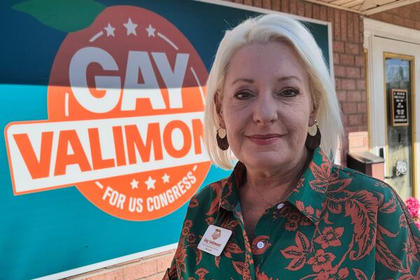 Democratic candidate Gay Valimont poses for a portrait outside her campaign office in Pensacola, Fla. on March 17, 2025. (AP Photo/Kate Payne)