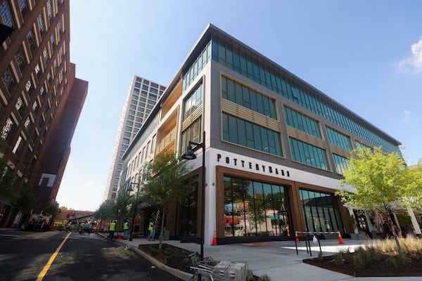 The exterior of the new mixed-use building 619 Ponce next to Ponce City Market, Thursday, April 18, 2024, in Atlanta. Pottery Barn is the main tenant on the first level. Jason Getz / Jason.Getz@ajc.com)
