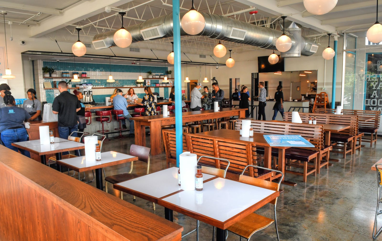 The interior of Rodney Scott's Whole Hog BBQ in Atlanta is bright and roomy. (Chris Hunt for The Atlanta Journal-Constitution)