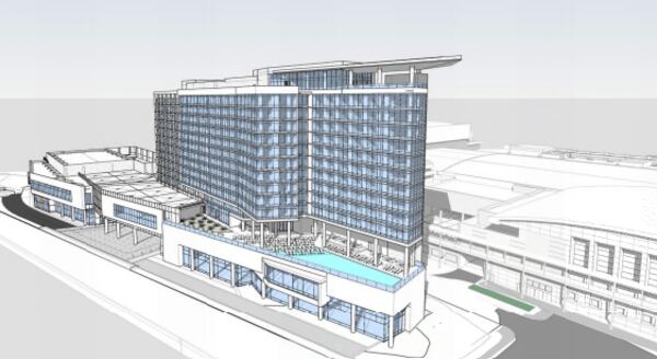 The Signia by Hilton Savannah is to be built next to the Savannah Convention Center with a target opening date of March 2029. (Rendering courtesy of Georgia-Savannah Convention Center Authority)