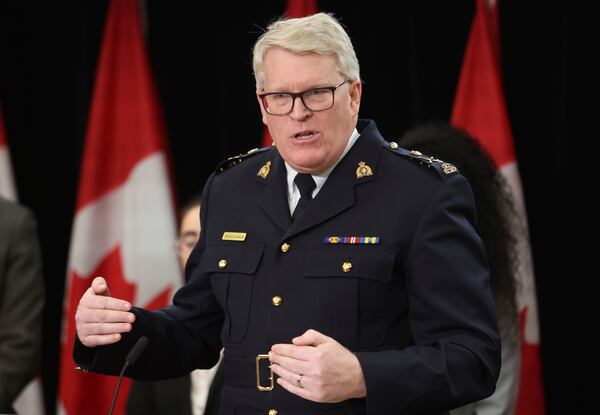 Canada RCMP Deputy Commissioner Bryan Larkin speaks at a press conference on new measures to strengthen gun control in Ottawa, Ontario, on Thursday, Dec. 5, 2024. (Patrick Doyle/The Canadian Press via AP)