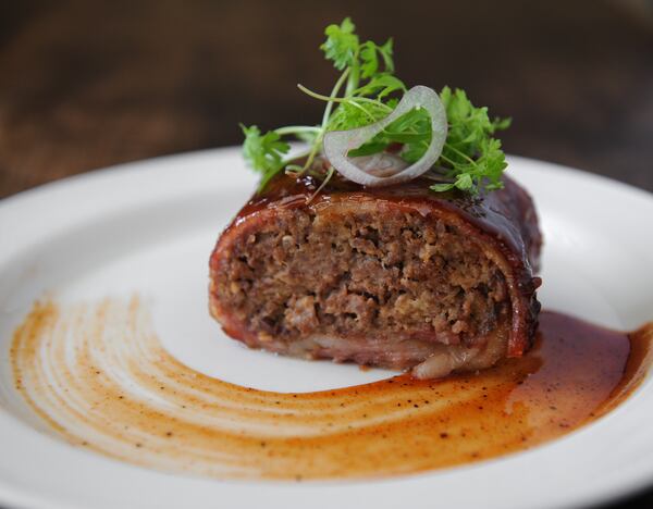 Grass-fed beef and pork meatloaf wrapped in bacon. (Becky Stein Photography)