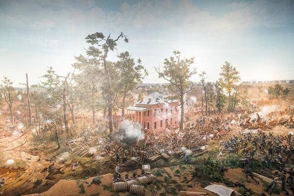 The newly restored “The Battle of Atlanta” can be seen starting Friday at the brand-new Lloyd and Mary Ann Whitaker Cyclorama Building. ALYSSA POINTER/ALYSSA.POINTER@AJC.COM