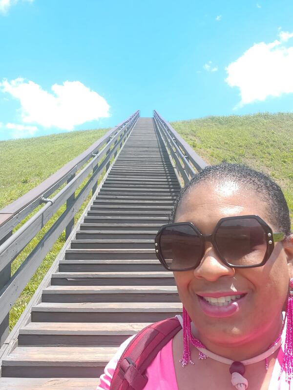 After a day of hiking at the Etowah Indian Mounds State Historic Site, Lisa George enjoys a special picnic. 
(Courtesy of Lisa George)