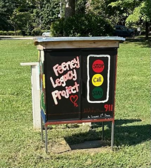 A Little Free Library in memory Feeney Armistead was erected in Decatur Legacy Park. It's painted with lifesaving messages of the Feeney Legacy Project.