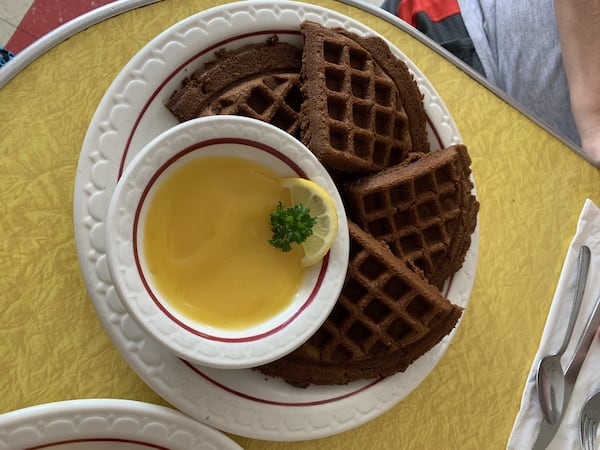 At Java Jive on Ponce de Leon Avenue in Atlanta, gingerbread waffles served with lemon curd on the side are a weekend brunch exclusive.