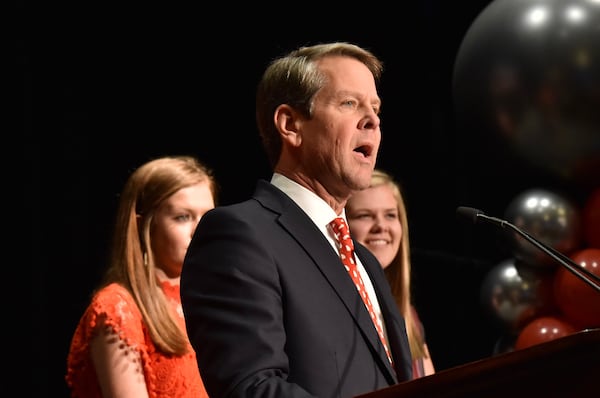 Republican Brian Kemp speaks at his election-watching party. AJC/Hyosub Shin