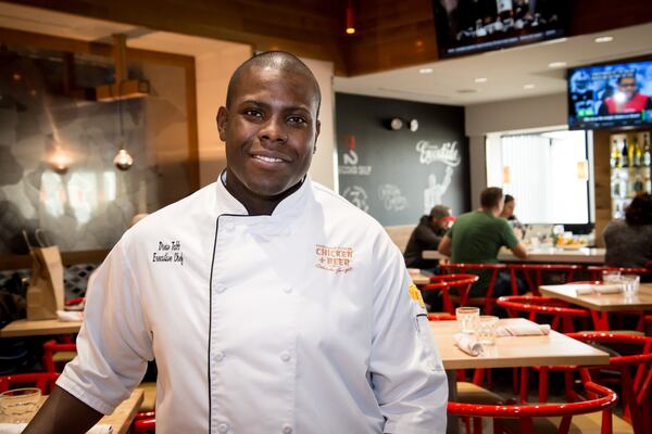 Executive chef Andrew Tabb in dining room of Chicken + Beer at Hartsfield-Jackson International Airport. Credit: Mia Yakel.