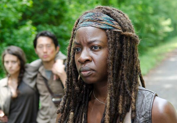  Beth Keener as Annie, Steven Yeun as Glenn Rhee and Danai Gurira as Michonne - The Walking Dead _ Season 6, Episode 3 - Photo Credit: Gene Page/AMC