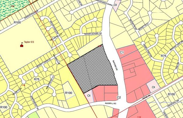 A proposal would bring more than 100 townhomes to the intersection of Buford Drive and Russell Road.