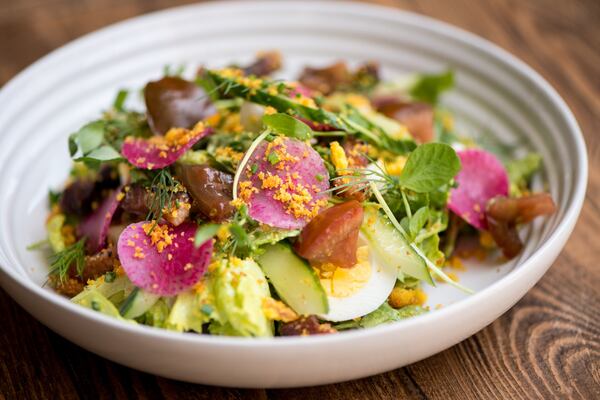  Garden and Gun Chopped Salad with butter bean, bacon, tomato, and watercress dressing. Photo credit- Mia Yakel.