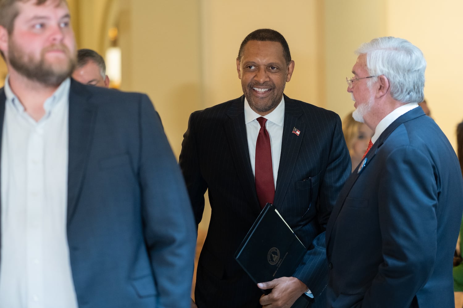 Vernon Jones waits in line before qualifying to run for congress Monday, March 7, 2022, at the Georgia State Capitol. (Ben Gray for The Atlanta Journal-Constitution)