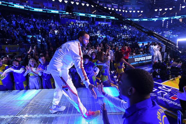 Shaq's OGs' Stephen Curry (30) is introduced before the start of the NBA All-Star Game at Chase Center in San Francisco, Sunday, Feb. 16, 2025. (Jose Carlos Fajardo/Bay Area News Group via AP)