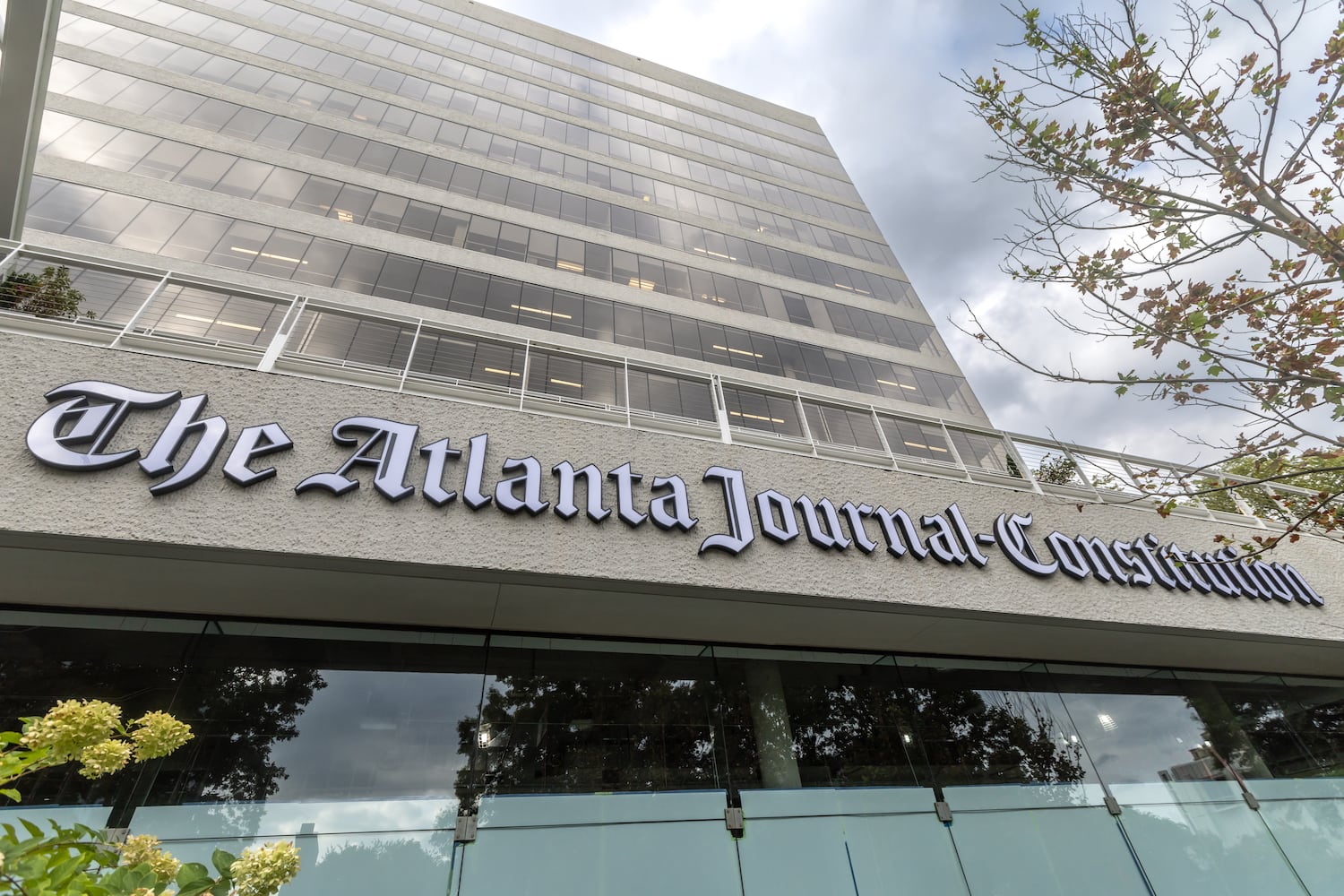 The Atlanta Journal-Constitution marquis is installed and up on Peachtree Street at Colony Square. (John Spink/AJC)