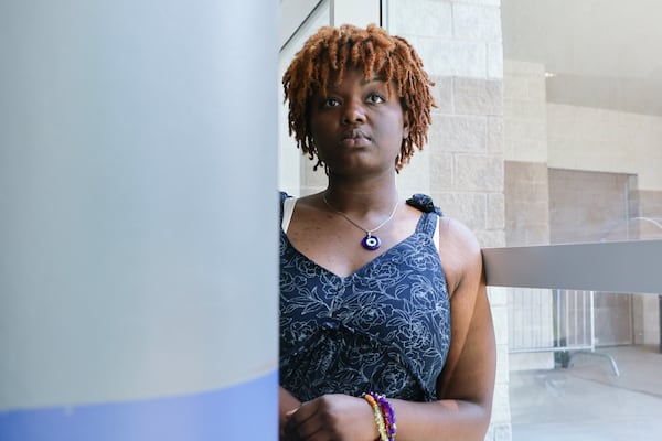 Khadirah Muhammad, a senior at Georgie State University poses for a portrait at the Student Center on Wednesday, Aug. 23, 2023. (Natrice Miller/natrice.miller@ajc.com)