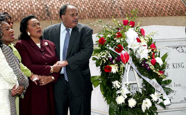 April 2005: Christine King Farris joined Coretta Scott King, widow of the Rev. Martin Luther King Jr. and Martin Luther King III for a wreath-laying ceremony on what was then the 37th anniversary of King's assassination. (W.A. Harewood / AP)