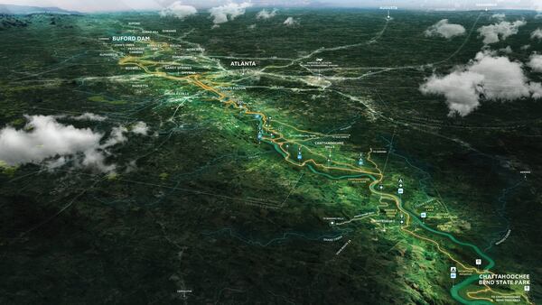 Bird’s eye rendering of the Chattahoochee RiverLands and the Metro Atlanta region.