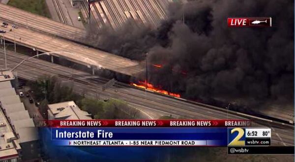 All lanes on I-85 were closed due to the massive fire. (Credit: Channel 2 Action News)