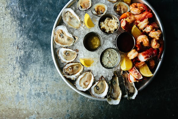 A seafood plateau of oysters on the half-shell, crab legs, shrimp and clams will be on the menu at the forthcoming Darling Oyster Bar in Savannah. (Courtesy Andrew Cebulka)