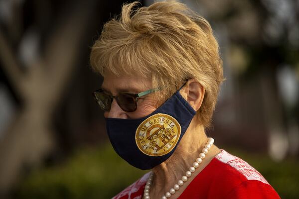 In this file photo, Georgia Department of Public Health (DPH) Commissioner Dr. Kathleen Toomey prepares to speak at the Peachtree Dekalb Airport in Atlanta. REBECCA WRIGHT FOR THE AJC