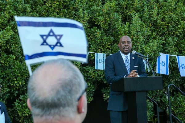 Savannah Mayor Van Johnson speaks during a community prayer vigil in support of Israel on Tuesday, October 10, 2023.