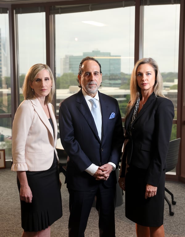 Atlanta lawyers are from left to right; Marissa Goldberg, Drew Findling, and Jennifer Little at their office, Wednesday, May 31, 2023, in Atlanta. These are President Donald Trump’s Atlanta lawyers. (Jason Getz / Jason.Getz@ajc.com)