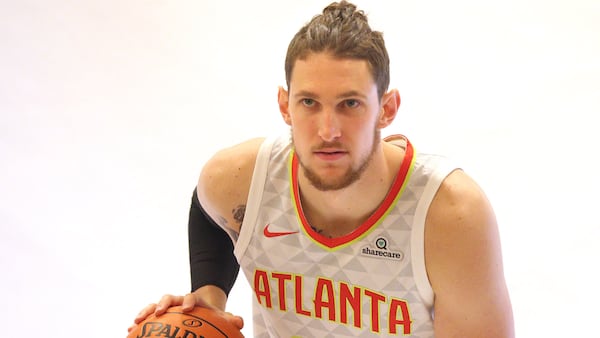  Hawks' Mike Muscala poses for a portrait during Hawks Media Day Sept. 25, 2017, in Atlanta. (Curtis Compton/AJC)