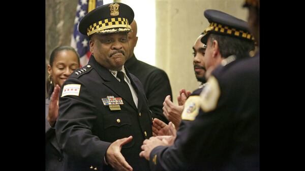 Chicago Police Superintendent Eddie Johnson is seen at his 2016 swearing-in. Johnson, 59, was found asleep at the wheel of his car shortly after midnight Thursday, Oct. 17, 2019. Mayor Lori Lightfoot said Johnson drank prior to the incident.