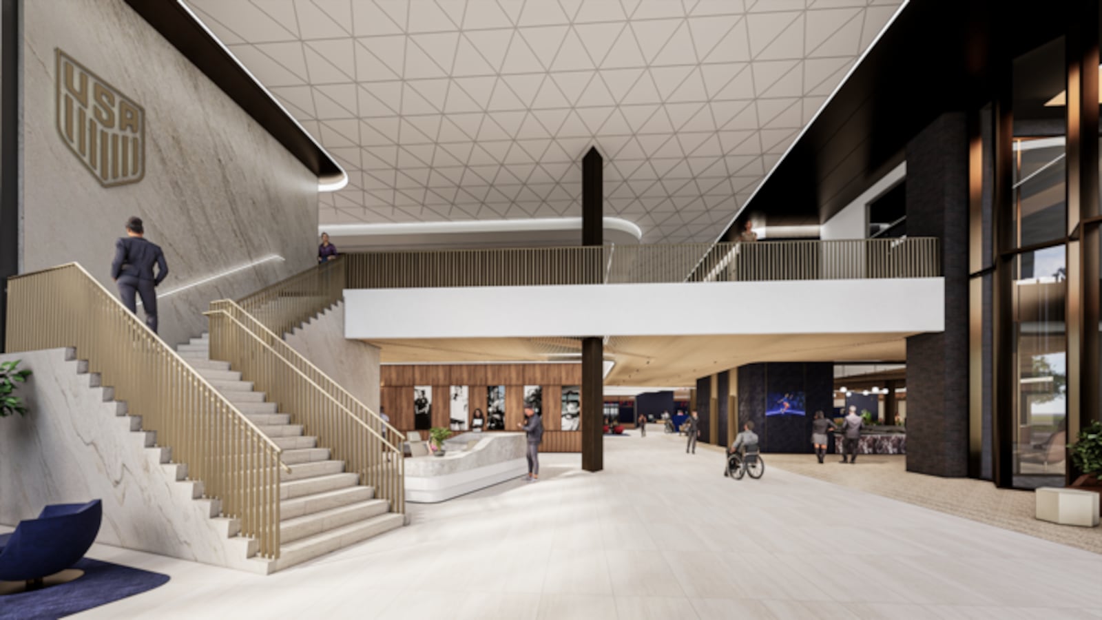 The main entrance and atrium into the Arthur M. Blank U.S. Soccer National Training Center.