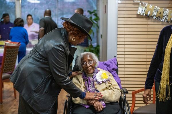 Leila Williams attends her 107th birthday party at Glenwood Health and Rehabilitation Center in Decatur Thursday, Nov. 14, 2019. PHOTO BY ELISSA BENZIE