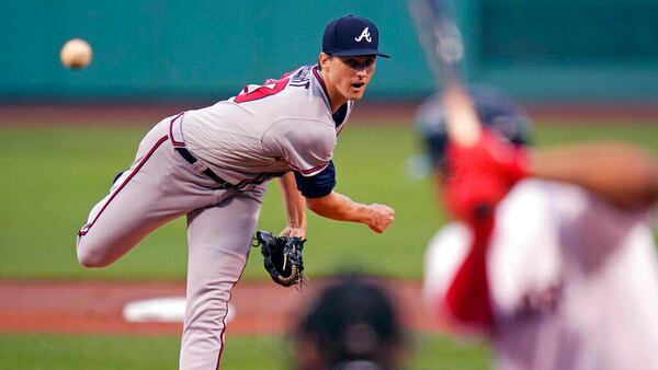 Atlanta Braves starting pitcher Kyle Wright delivers during the first inning of the team's baseball game against the Boston Red Sox, Wednesday, Aug. 10, 2022, in Boston. (AP Photo/Charles Krupa)